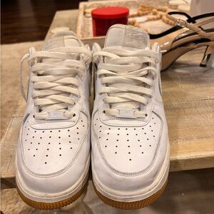 Nike Air Force 1 White Sneakers with Gum Sole 9.5